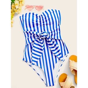 NEW SHEIN Striped Knot Front One Piece Swimsuit X1